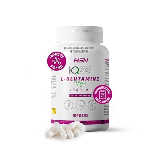Glutamina en Cápsulas - Materia Prima: Kyowa Quality® - de HSN | 120 Cápsulas Vegetales por Envase 4000 MG L-Glutamina por Dosis Diaria | No-GMO, Vegano, Sin Gluten