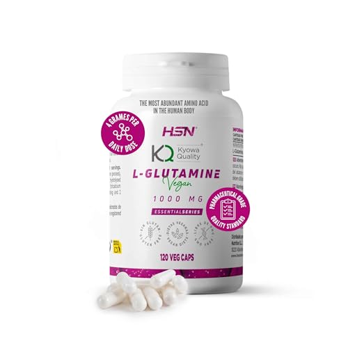 HSN Glutamina en Cápsulas Kyowa Quality® | 120 Cápsulas Vegetales | 4 gramos de L Glutamina por Dosis Diaria | Calidad de Grado Farmacéutico | No GMO, Vegano, Sin Gluten