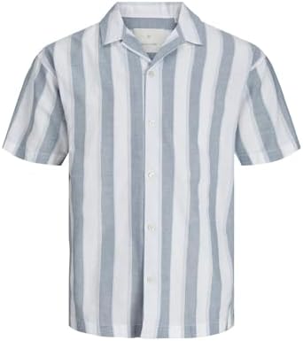 JACK & JONES Erkek JPRCCSUMMER STRIPE RESORT SHIRT S/S LN Gömlek Koyu Mavi S - Görsel 1
