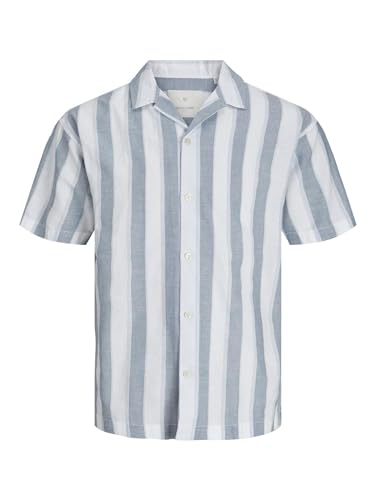 JACK & JONES Erkek JPRCCSUMMER STRIPE RESORT SHIRT S/S LN Gömlek Koyu Mavi S