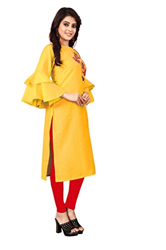 Image of OM SAI LATEST CREATION Slub-Rayon 3 /4 Sleeve Printed A-Line Kurti for Women