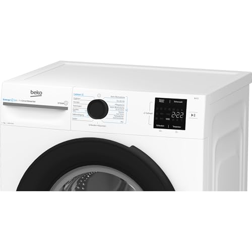 Beko BM3WFU3741X freistehende Waschmaschine, Waschvollautomat, 7 kg, EnergySpin, Schleuderwahl 1400 U/min, Dampffunktion, Hygiene+ allergikergeeignet, Coldwash Wasser-& Zeitersparnis, Weiß