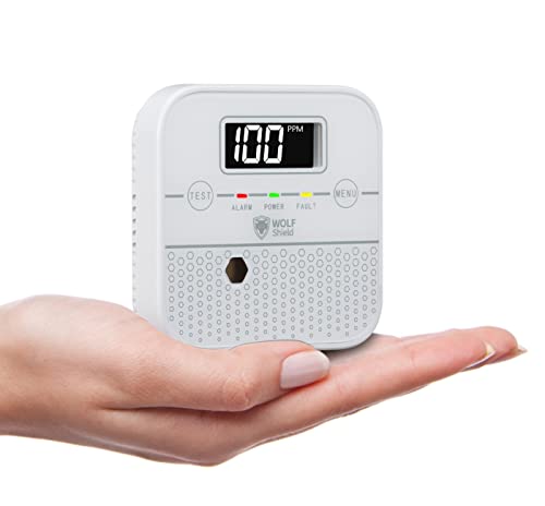 Alarma de Monóxido de Carbono Detector de CO Batería Sellada 10 Años de Vida WOLFSHIELD Mini Monitor de Monóxido de Carbono Portátil con Pantalla Botón de Silencio para el Hogar, Campervan y Más