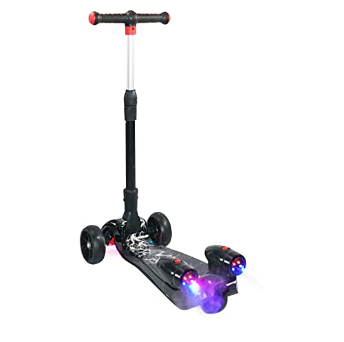 RICCO® Trottinette à effet fusée avec roues clignotantes - Couleur de la musique - LED - Brume d'eau - Pour enfants de 3 à 8 ans - Noir Cover