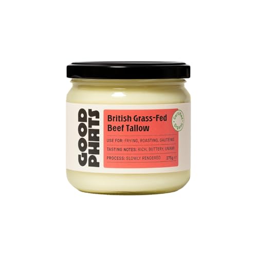 GOOD PHATS British Beef Tallow - From 100% Rendered Beef Fat - Medium-High Smoke Point for Searing Roasting & Cooking - Rich Umami Flavour (275g)