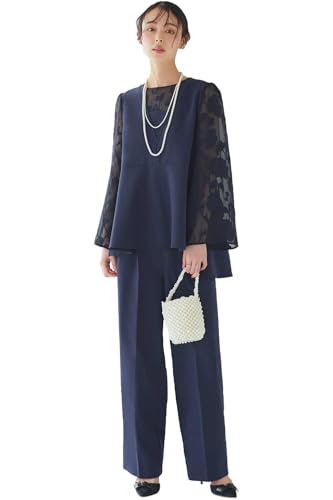 [ルイ ルエ ブティック] 華やぎ セットアップ ドレス シアー カット ジャカード トップス セミ ワイドパンツ レディース ミセス ママ フォーマル パンツ パンツスーツ パンツ パンツドレス ペプラム 長袖 大きいサイズ セレモニー 式 結婚式 パーティ パーティー LL(13号) ネイビーPA1503-LL-NE