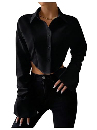 Amazon.com: GORGLITTER Women's Cropped Button Down Shirts Long