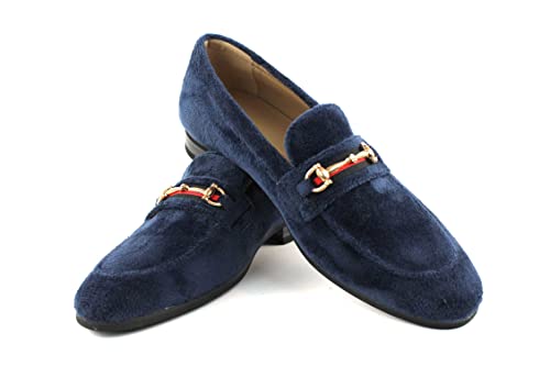 Men's Dress Shoes Navy Blue Velvet Loafer with Gold Buckle Slip On Formal Modern Classic3