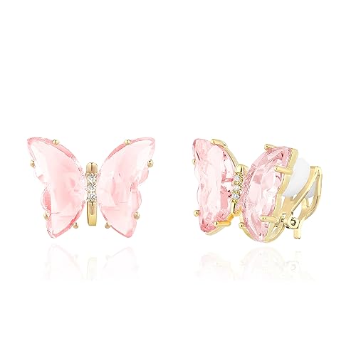 YOQUCOL Butterfly Shape Crystal Clip On Earrings Gold Non Pierced Golden Stud for Women
