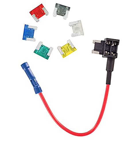E-KYLIN Car Motor ADD Circuit Blade Style Fuse Adapter Cable Add-A-Circuit Fuse Holder APS ATT LOW PROFILE ATM LP FUSETAP TAP with 7 Fuses Set 5, 7.5, 10, 15, 20, 25, 30 AMPS - Mini Size