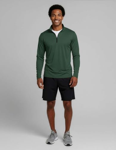 Image of Real Essentials 3 Pack: Men's Dry-Fit Active Quarter Zip Long Sleeve Athletic Performance Pullover (Available in Big & Tall)