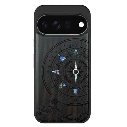 Coque Pixel 11 en bois véritable Carveit Boussole avec protection magnétique haut de gamme