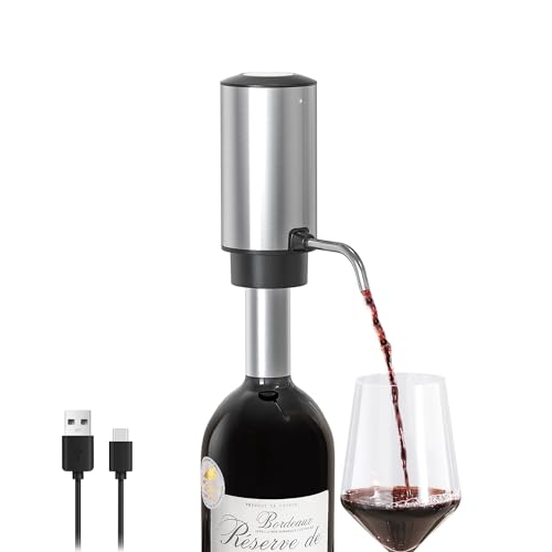 ELMWAY VinoLux Series Electric Wine Aerator Pourer by ELMWAY – Rechargeable Wine Dispenser, Enhances Flavor & Aroma with Smooth Pouring, for Home, Parties & Gift for Wine Lovers - Stainless Steel
