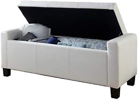 VERONA LEATHER WINDOW SEAT OTTOMAN STORAGE BOX LARGE BLANKET BOX BENCH FOOTSTOOL (White)