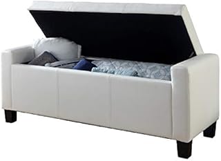 VERONA LEATHER WINDOW SEAT OTTOMAN STORAGE BOX LARGE BLANKET BOX BENCH FOOTSTOOL (White)