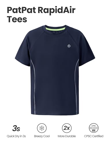 PATPAT Kids Quick-Dry T-Shirt & Shorts Set, 2-Piece Instant-Cooling UPF 100+ Activewear Outfit for Boys Girls, Breathable Athletic Sportswear, Motion Navy, Size US8/S2