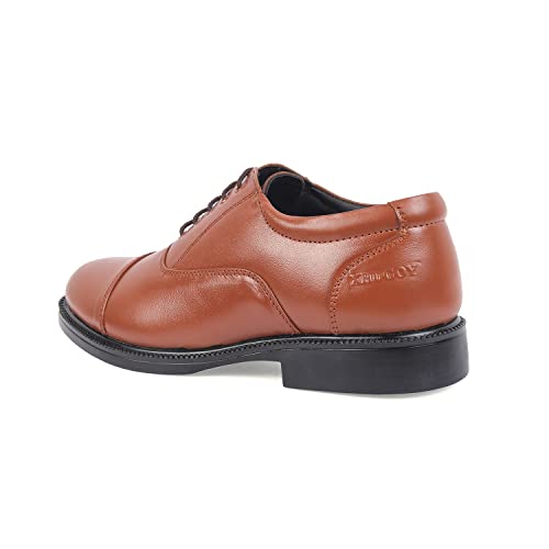 Image of XHUGOY Medium Range Police Oxford Complete-Leather Shoe for Men in Black N TAN (RED) Colour