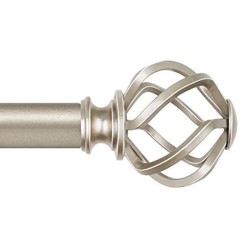 KAMANINA Antique Silver Curtain Rod 32 to 58 inch(2.6-4.8ft), 1 inch Adjustable Single Curtain Rods for Windows 28 to 48 inch, Decorative Drapery Rod with Twisted Cage Ends