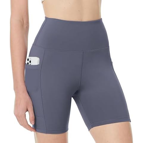 AMERICLOUD Yoga Shorts for Women with Pockets Biker Shorts High Waisted Tummy Control Gym Workout Athletic Running Shorts Grey Cover