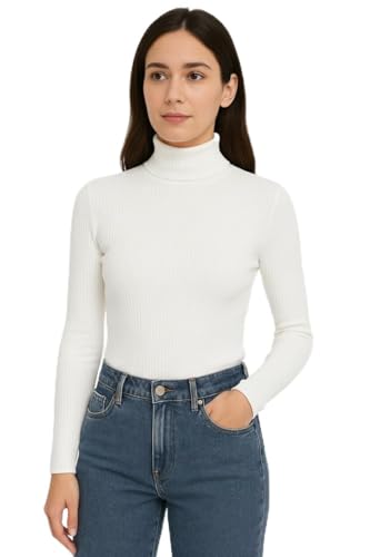 Image of Women Ribbed High Neck Full Sleeve Pullover Sweater|Solid Stretchable Slim Fit Winter Wear Top for Casual & Office Use