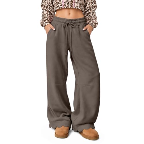 Wide Leg Sweatpants Women Scalloped Baggy Elastic Waist Sweatpants Pants - image 1