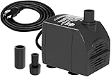 Submersible Water Pump 6.1ft Power Cord 200GPH Ultra Quiet Pump with Dry Burning Protection for Fountains, Hydroponics, Ponds, Statuary, Aquariums & More