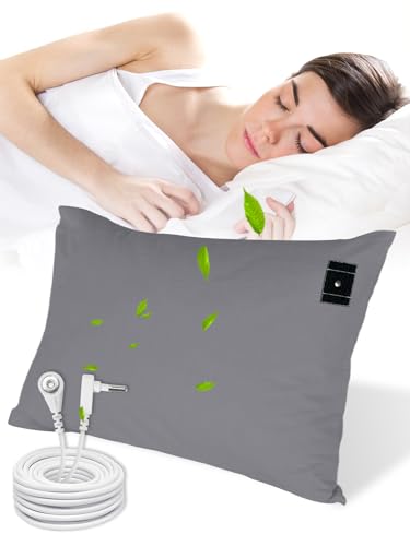 YOUBLAO Grounding Pillowcase, 90% Organic Cotton and 10% Silver Fiber Grounding Pillow Case with 15ft Grounding Cord, Gray Sleep Pillow 20x30 inch for Improve Sleep Improving Energy