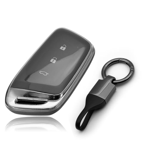 Image of JVCV Soft TPU Transparent Black Key Cover Compatible with MG Hector Hector Plus Windsor EV Smart Key | Anti-Scratch Slim Fit Case | Shockproof Protection (with Keychain - Style B)