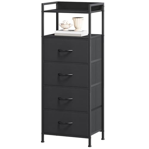 Somdot Kommode for Schlafzimmer, 4 Schubladen, offenes Regal, Schwarz – Ansicht 1