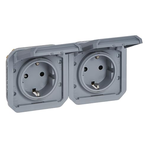 Enchufe estanco Legrand Plexo doble horizontal IP55 contra cortocircuitos