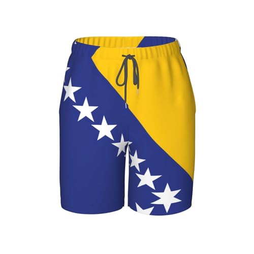 Flag of Bosnia and Herzegovina X-Large Youth Beach Pants, Soft and Breathable, with Drawstring Waist, Suitable for Sports and Leisure. Black