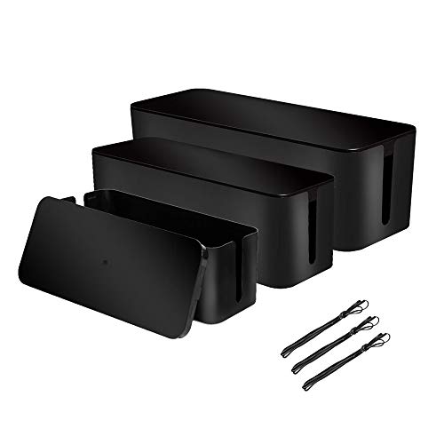 [Set of 3] 3 Cable Management Boxes + 3 Wire Ties, Large Cord