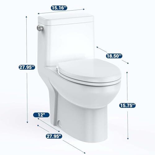Inodoro moderno de una pieza Laveo Sunvasagoo, con tanque superior, descarga dual 0.8/1.28 galones, asiento de cierre suave, altura cómoda, cerámica y polipropileno, color blanco miniatura 3