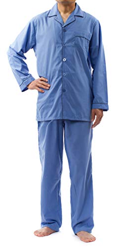 Leisureland Men's Lightweight Button Down Woven Pajama Set, Long Sleeves Pajama Set
