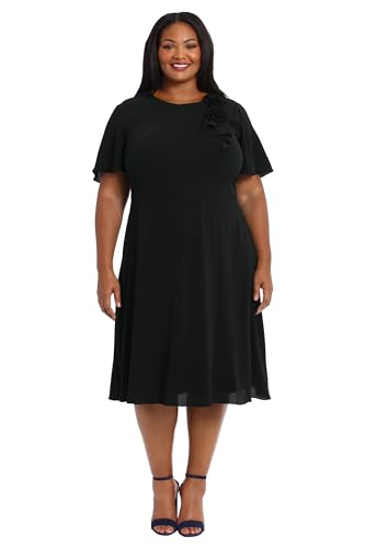 Image of London Times Women's London Times Women's Dresses Rosette Flutter Sleeve Fit and Flare Duchess Guest of Shower Mother of The Bride Feminine