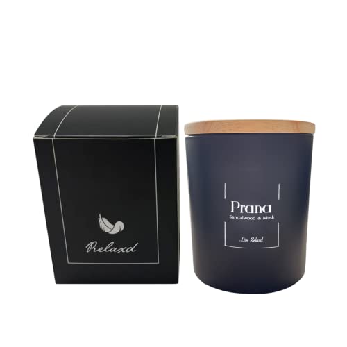 Relaxd Premium Sandalwood & Musk Scented Natural Soy Wax Candle (Prana), Large, Long Lasting Aromatherapy Essential Oil Candles #TOP1