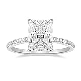 EAMTI 4CT 925 Sterling Silver Engagement Rings Radiant Cut Solitaire Cubic Zirconia CZ Wedding Promise Rings for Her Wedding Bands for Women Size 7
