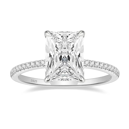 EAMTI 4CT 925 Sterling Silver Engagement Rings Radiant Cut Solitaire