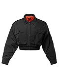 Cropped Front Two Pocket Snap Quilted Padding Bomber Jacket Black S