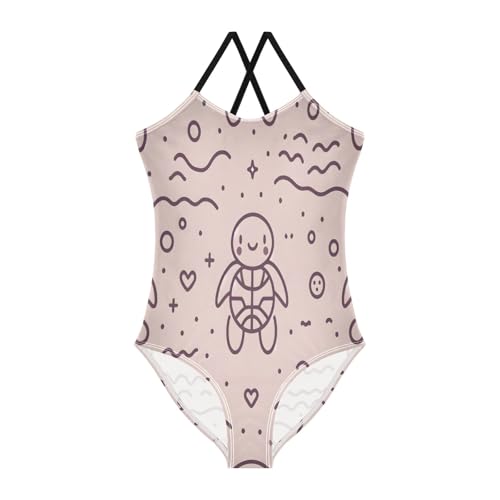 Line Turtle Girls One-Piece Swimsuit Beach Bathing Suit