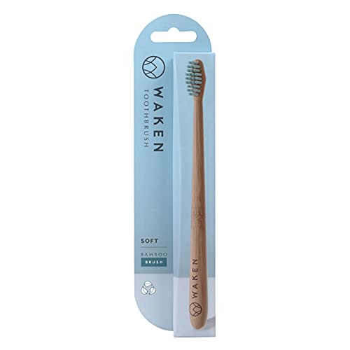 Waken, x1, Blue Soft Bristle Bamboo Toothbrush, Biodegradable Natural Bamboo Handle, Eco Toothbrush Soft, Eco-Friendly Dental Brushes, Bamboo Vegan Toothbrush