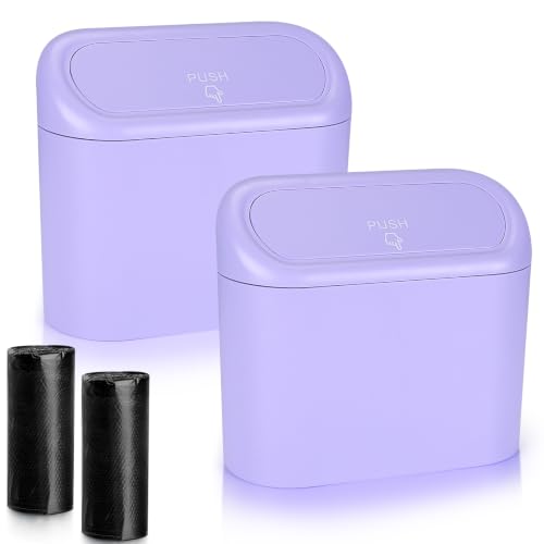 Image of Accmor Car Trash Can with Lid, 2 Pack Mini Vehicle Garbage Can, Leakproof Auto Dustbin with 30 Trash Bags, Garbage Container Bin for Car, SUV, Office (Purple)