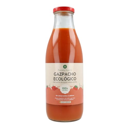 PLANETA HUERTO | Gazpacho Tradicional Ecológico con AOVE 1L, Sopa Fría 100% Natural, Sin Conservantes - Gazpacho Ideal como Bebida Refrescante, Elaborado en Andalucía con Ingredientes Ecológicos