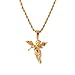 Yellow Gold Plated Cherub Guardian Angel and Rope Chain Necklace