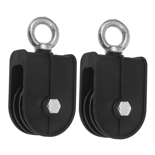 BUGUUYO 2 Piezas polea de cable ruedas giratorias bloque de polea Cinturón almohadilla de barra rizar Gancho rueda de polea rodillo de rueda elevadora polea de metal inoxidable AbS Black