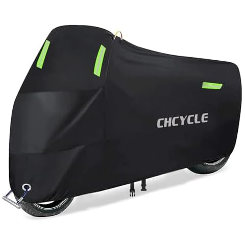 300D Heavy Duty Motorcycle Cover, All Season Waterproof Motorbike Cover Black Universal Outdoor Moped Cover with Lock Holes & Storage Bag (Black, XXL) Cover