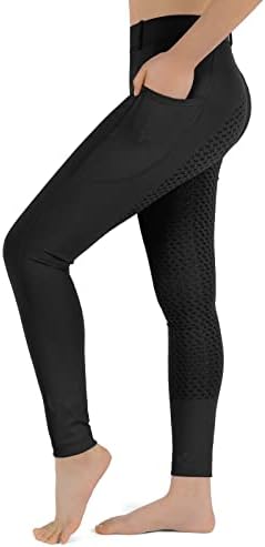 Turnhier Kids Equestrians Breeches Young Girls Horse Riding Pants Child's Schooling Horseback with Full Seat Silicone Pockets(Black,L)