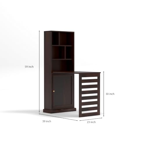 Image of Sheesham Wood Study Table with Bookshelf & Storage Cabinet | Space Saving Writing Desk for Home Office & Study Room (Walnut Finish)
