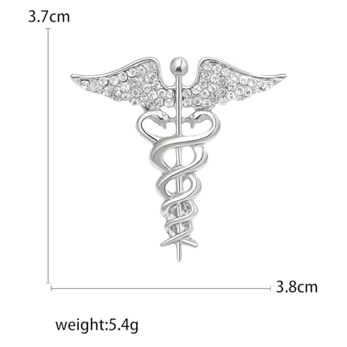 Image of Nurses'day Gift Medical Symbol Caduceus RN Nursing Brooch Pin Badg Medicine Snake Caduceus Nursing Pin for Therapeutist Rhinestone Wing Lapel Pin for Registered Nurse Doctor Rod Of Asclepius Emergency Brooch Jewelry