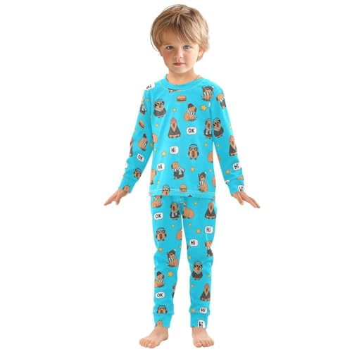 Pajama Sets Long Sleeve Cute Capybara with Hat Soft Comfy Sleepwear 2 Piece PJS 3-8T2